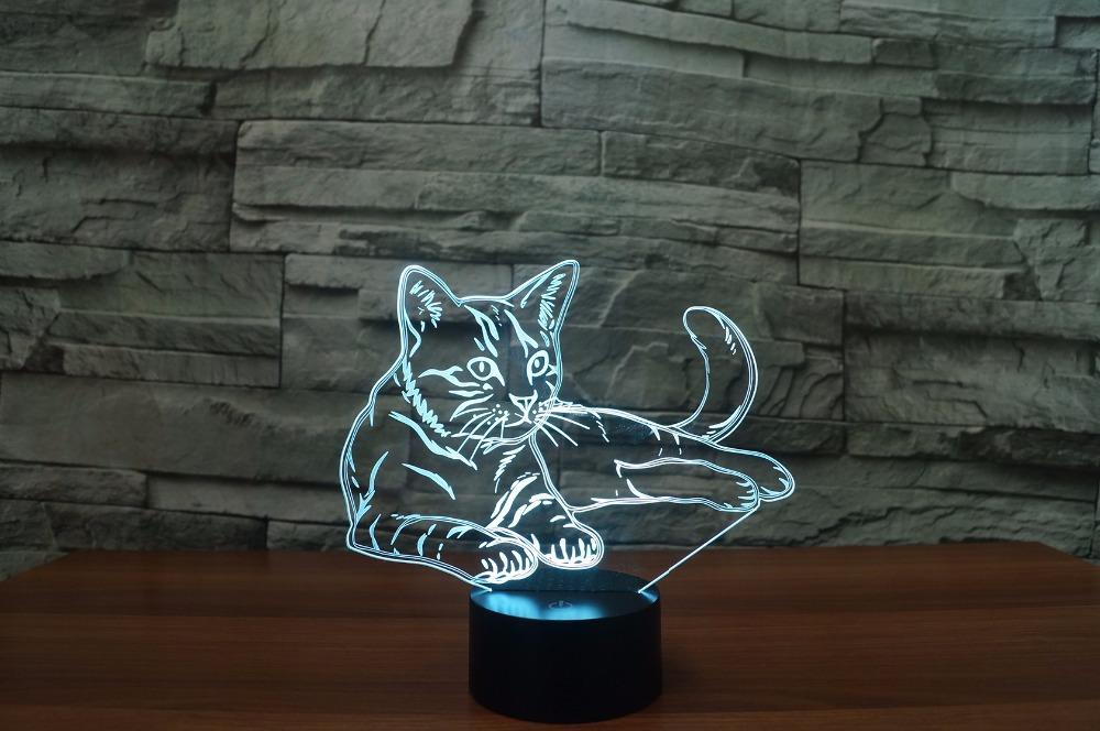 Adorable 3D Cat Optical Illusion LED Lamp with & Colors
