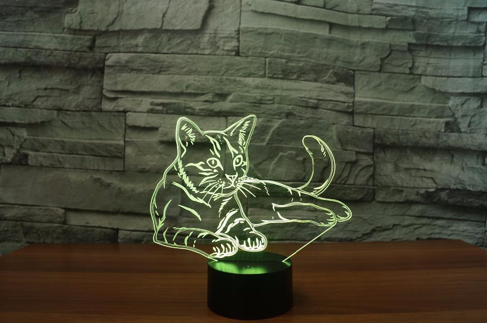 Adorable 3D Cat Optical Illusion LED Lamp with & Colors