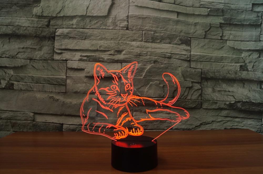 Adorable 3D Cat Optical Illusion LED Lamp with & Colors