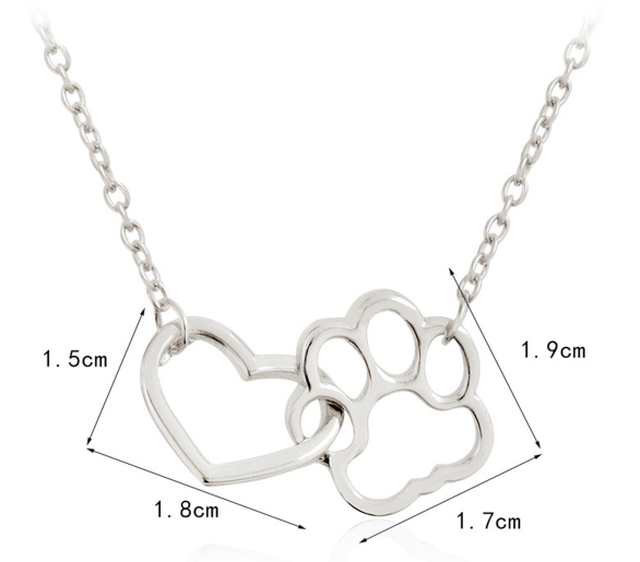 Heart and Cat Paw Pendant Necklace