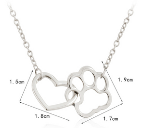 Heart and Cat Paw Pendant Necklace