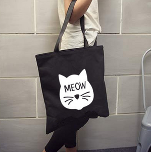Women's Canvas School and Shopping Cat Shoulder Bag