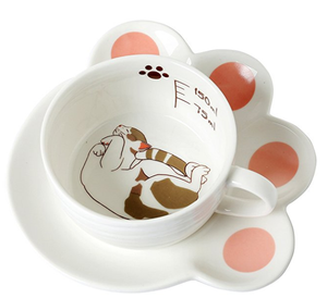 Ceramic Lazy Cat Teacup and Paw Shaped Saucer