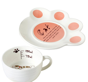 Ceramic Lazy Cat Teacup and Paw Shaped Saucer