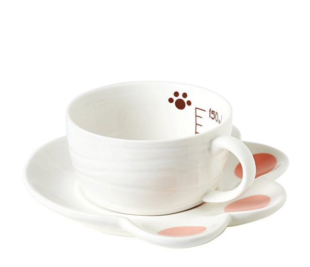 Ceramic Lazy Cat Teacup and Paw Shaped Saucer