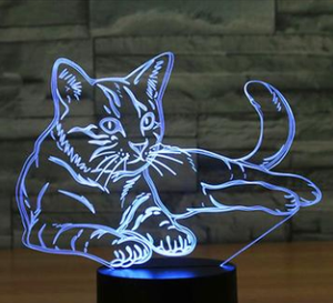 Adorable 3D Cat Optical Illusion LED Lamp with & Colors