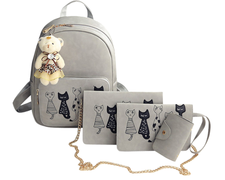 4pc Leather Backpack & Purse Set