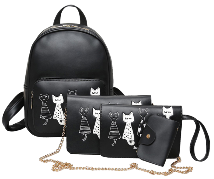 4pc Leather Backpack & Purse Set