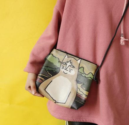 Meowna Lisa Cartoon Cat Leather Messenger Bag (4 Designs)