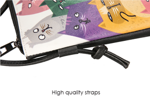 Meowna Lisa Cartoon Cat Leather Messenger Bag (4 Designs)
