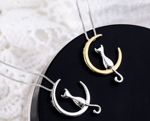 Cat on the Moon Pendant Necklace