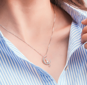 Cat on the Moon Pendant Necklace