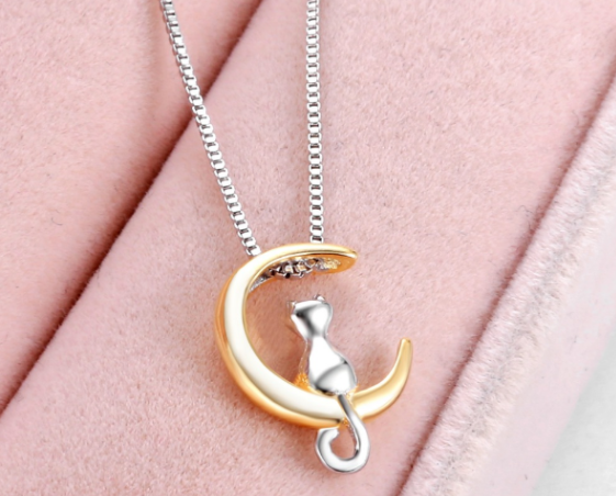 Cat on the Moon Pendant Necklace
