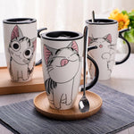 Unique Cat Coffee Mugs with Lid and Spoon 600ml