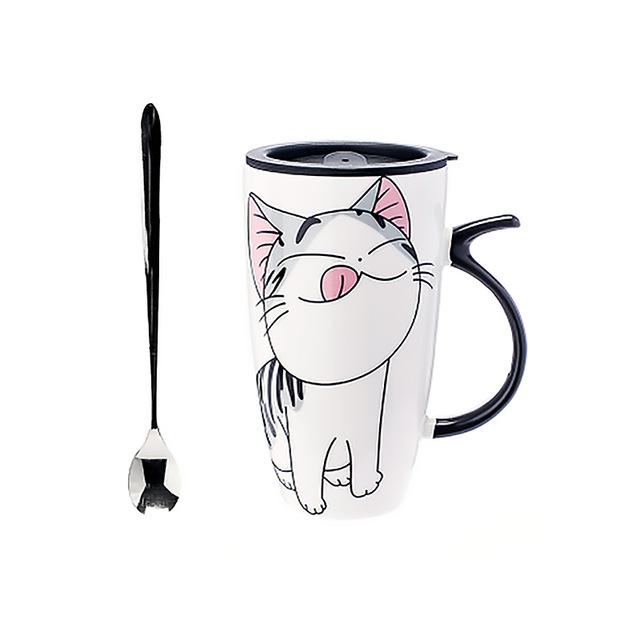 Unique Cat Coffee Mugs with Lid and Spoon 600ml