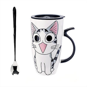 Unique Cat Coffee Mugs with Lid and Spoon 600ml
