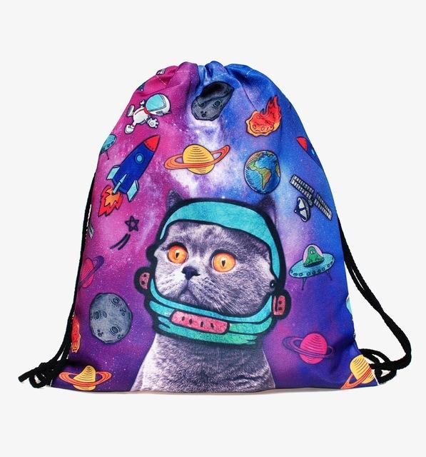 Space Cats 3D  Drawstring Bag/Mini Backpack (11 Designs)