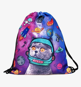Space Cats 3D  Drawstring Bag/Mini Backpack (11 Designs)