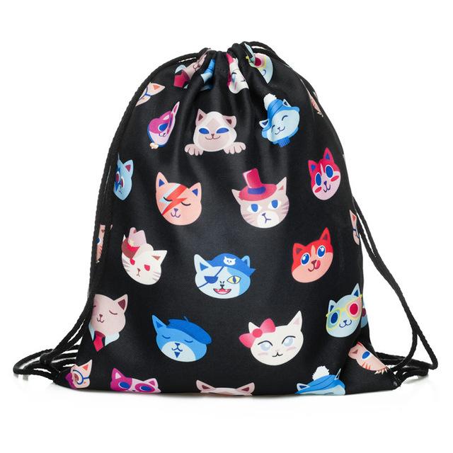 Space Cats 3D  Drawstring Bag/Mini Backpack (11 Designs)