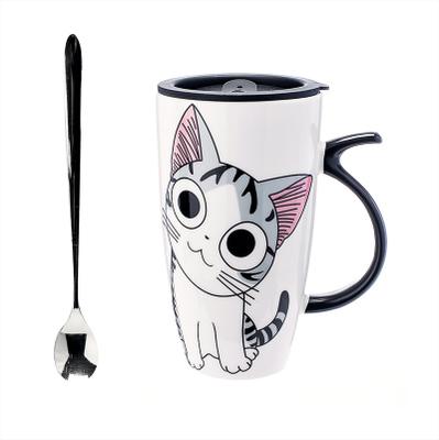 Unique Cat Coffee Mugs with Lid and Spoon 600ml