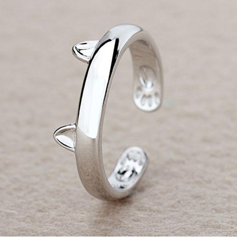 Cute Silver Adjustable Cat Ear Ring
