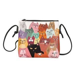 Meowna Lisa Cartoon Cat Leather Messenger Bag (4 Designs)