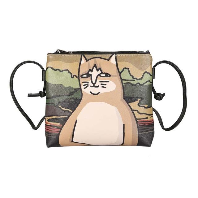 Meowna Lisa Cartoon Cat Leather Messenger Bag (4 Designs)