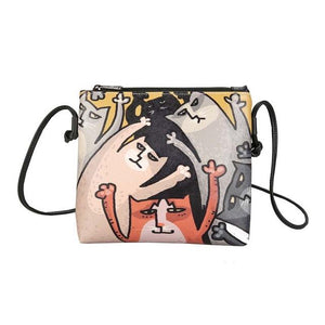 Meowna Lisa Cartoon Cat Leather Messenger Bag (4 Designs)