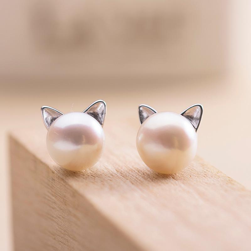 Cat Ear Pearl Stud Earrings