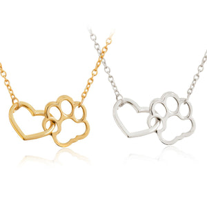 Heart and Cat Paw Pendant Necklace