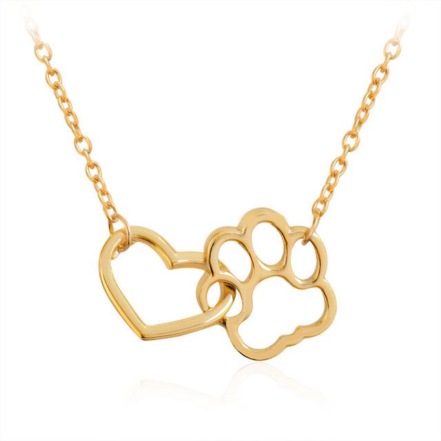 Heart and Cat Paw Pendant Necklace