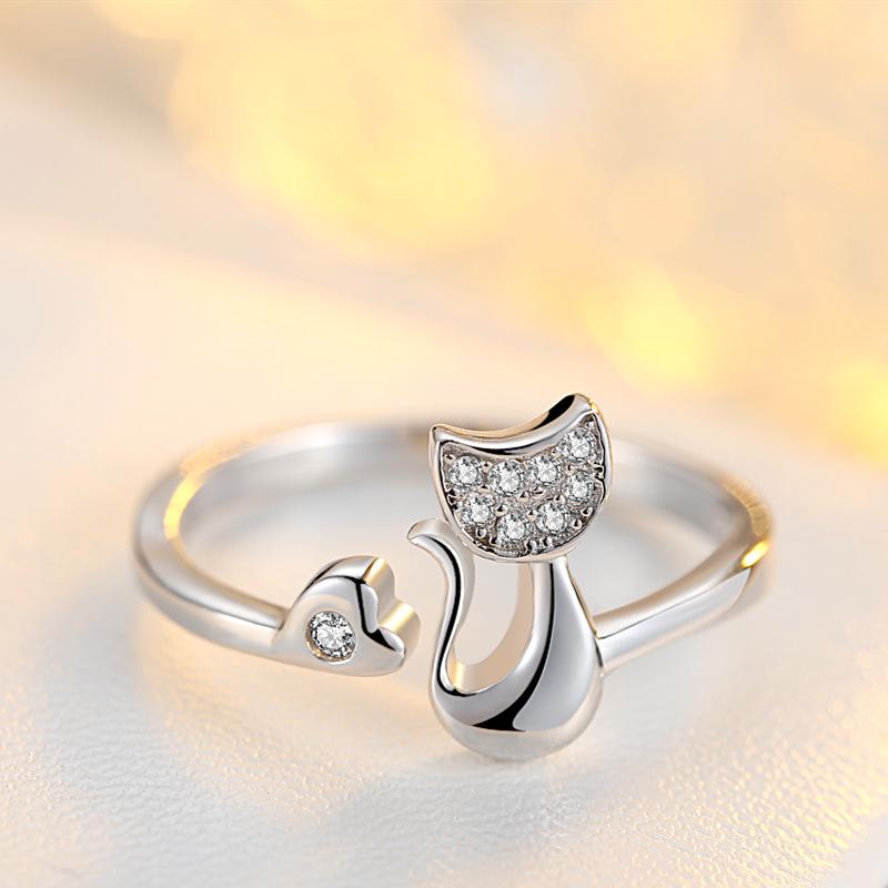 Cat Heart Open Adjustable Ring - Gold or Silver Plated
