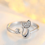 Cat Heart Open Adjustable Ring - Gold or Silver Plated