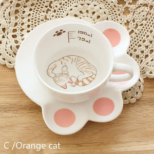 Ceramic Lazy Cat Teacup and Paw Shaped Saucer