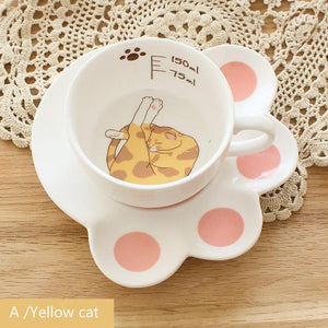Ceramic Lazy Cat Teacup and Paw Shaped Saucer