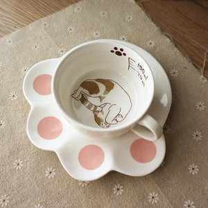 Ceramic Lazy Cat Teacup and Paw Shaped Saucer