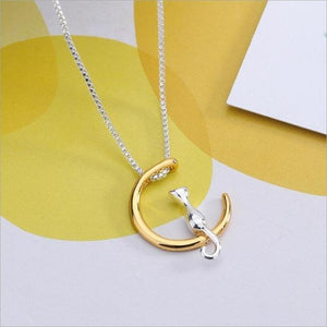 Cat on the Moon Pendant Necklace
