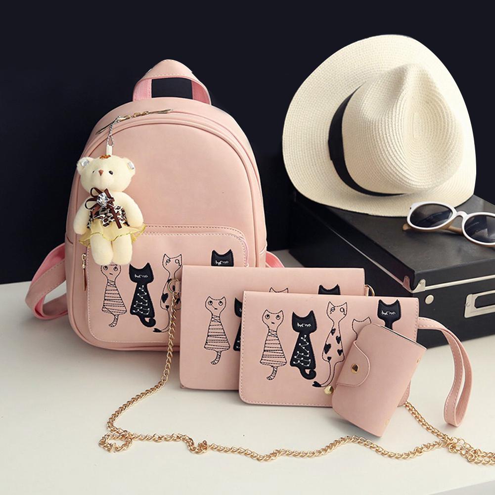 4pc Leather Backpack & Purse Set