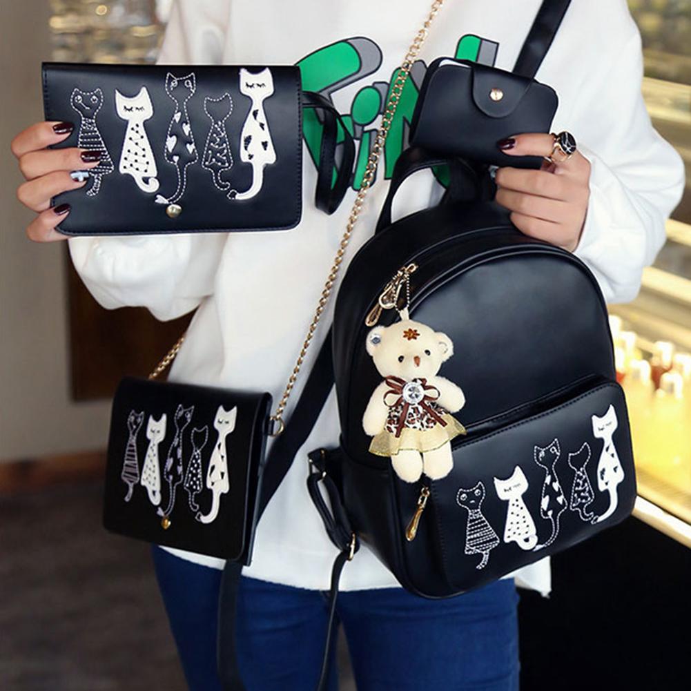 4pc Leather Backpack & Purse Set