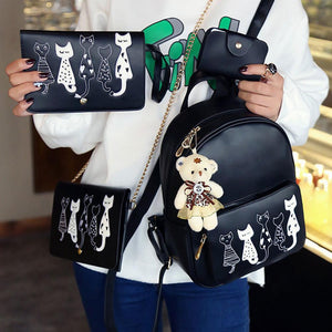 4pc Leather Backpack & Purse Set