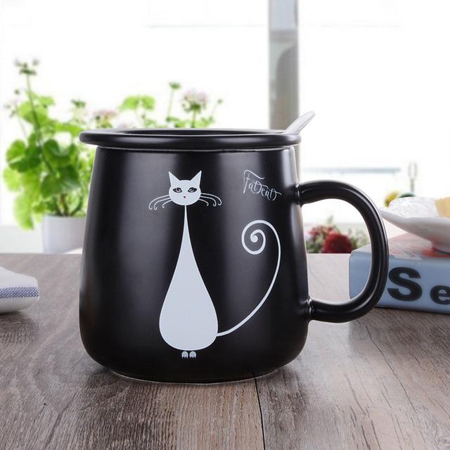 Creative Ceramic Cat Tea Mug with Lid & Spoon 400ml