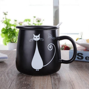 Creative Ceramic Cat Tea Mug with Lid & Spoon 400ml