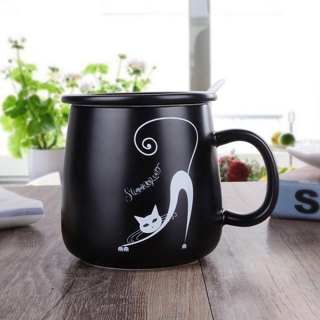 Creative Ceramic Cat Tea Mug with Lid & Spoon 400ml