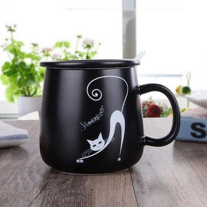 Creative Ceramic Cat Tea Mug with Lid & Spoon 400ml