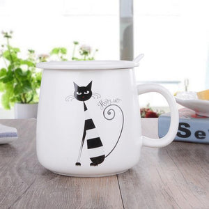 Creative Ceramic Cat Tea Mug with Lid & Spoon 400ml