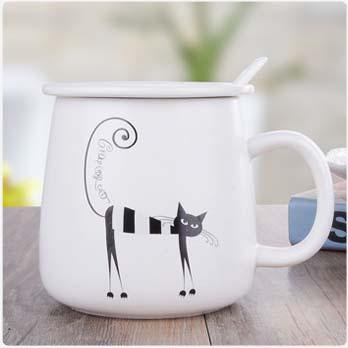 Creative Ceramic Cat Tea Mug with Lid & Spoon 400ml