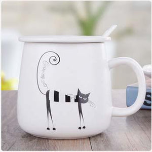 Creative Ceramic Cat Tea Mug with Lid & Spoon 400ml