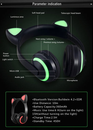 Bluetooth LED Stereo Cat Ears Headphones