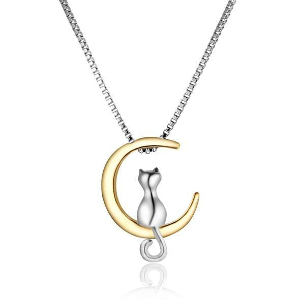 Cat on the Moon Pendant Necklace