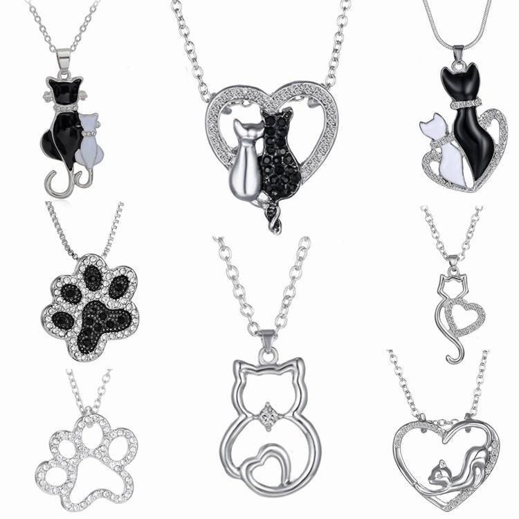 Beautiful White & Black Cat Pendant Necklaces in 8 Unique Designs
